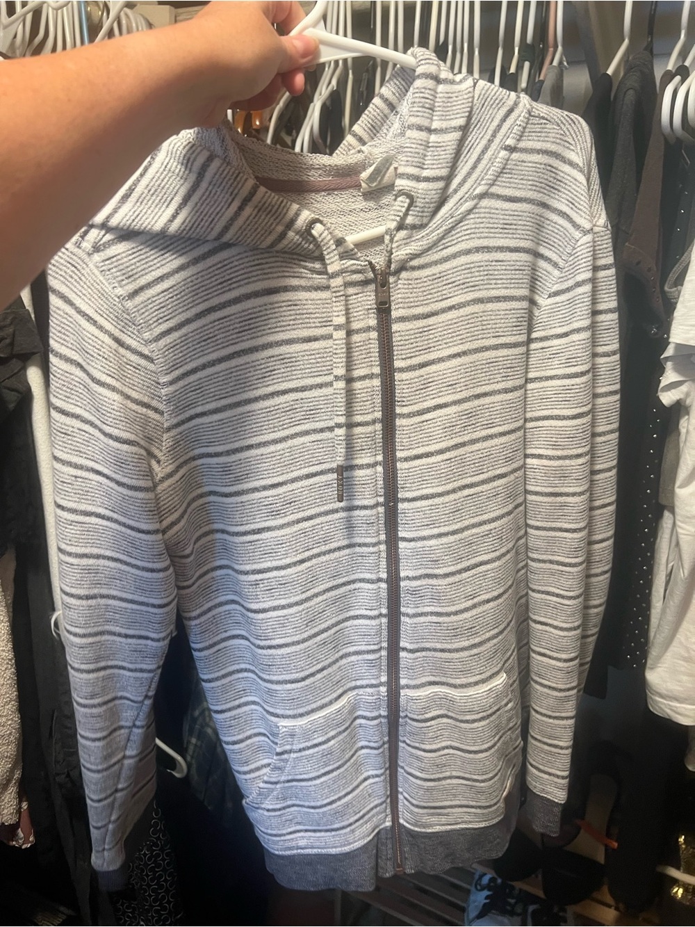 Roxy Light Gray Striped Zip-Up Hoodie